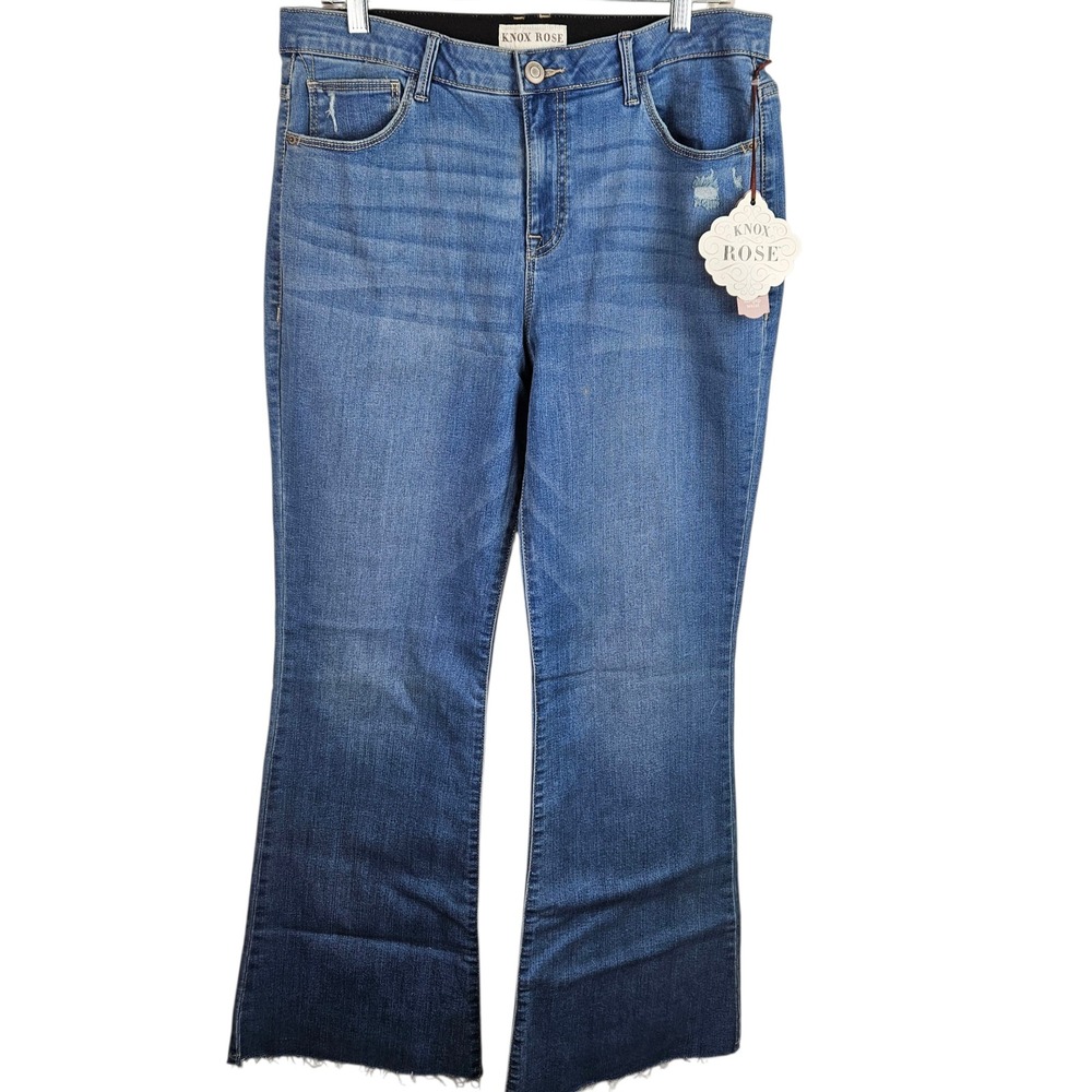 New Knox Rose Womens Jeans Size 14 High Rise Bootcut Frayed Hem Blue‎ Denim